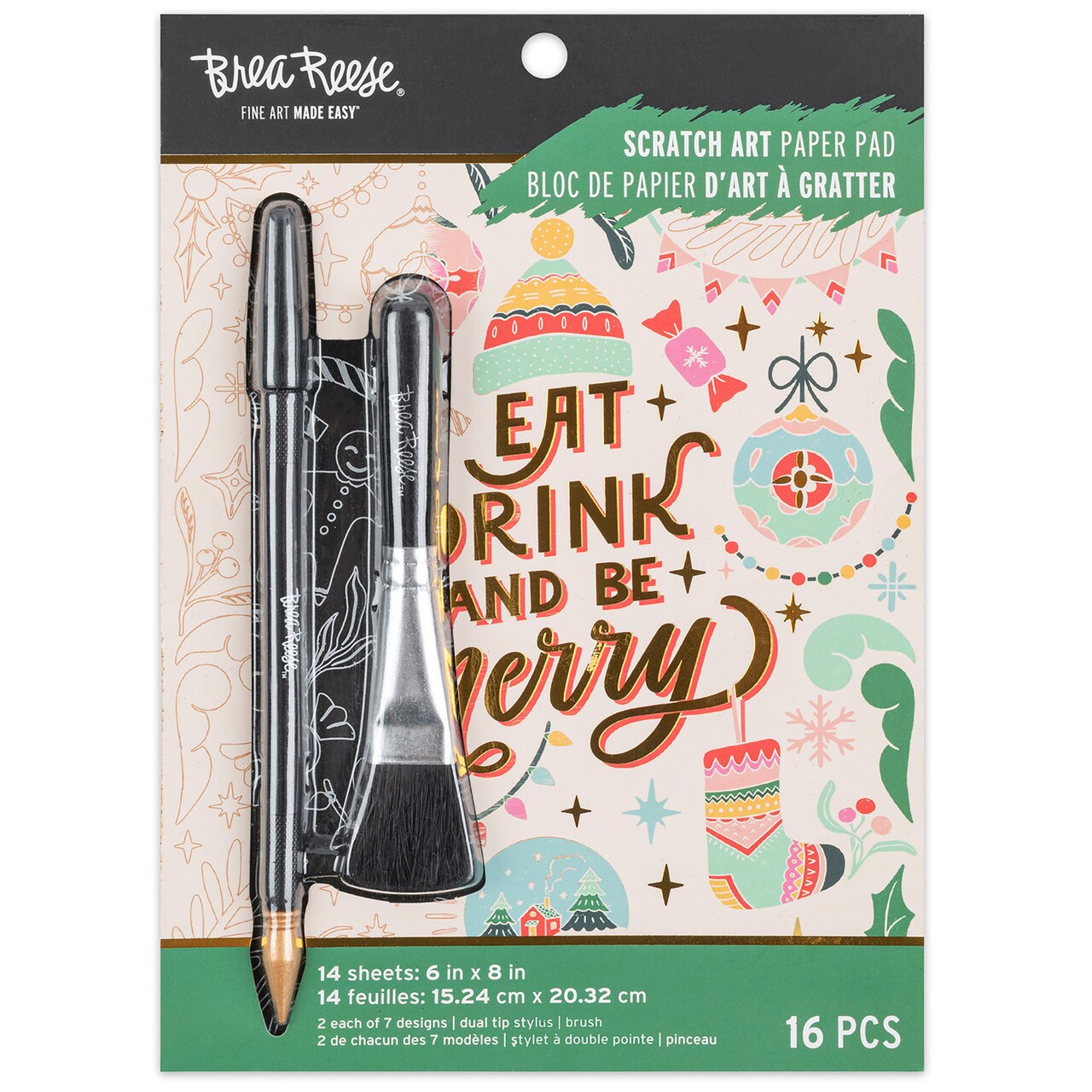 Brea Reese: Scratch Art Paper Pad - Retro Holiday Greetings - 14 6x8" Pages, Reveal Seasonal & Festive Holiday Designs, Metallic Pops, Adult Craft